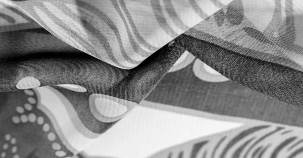Texture, fond, motif, papier peint. Tissu en soie blanc noir — Photo