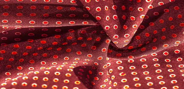 Textura fundo, padrão, tecido de seda vermelha com bolinhas vermelhas — Fotografia de Stock