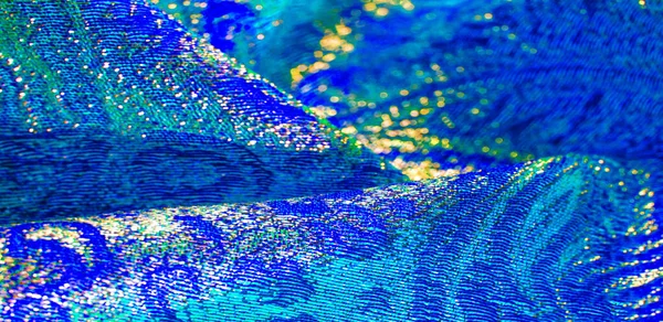 Textuur achtergrond, patroon. blauwe brokaat stof. Organza brocad — Stockfoto