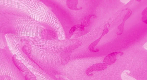 Tekstura tła, różowy jedwabny materiał z malowane Cartoon Mustac — Zdjęcie stockowe
