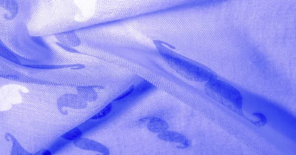 Texture sfondo, tessuto di seta blu con cartone animato dipinto Mustac — Foto Stock