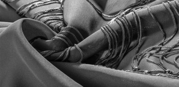 Tekstur latar belakang kain sutra. Ini adalah syal hitam alami — Stok Foto