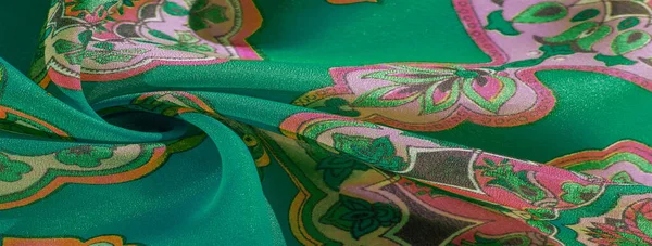 Tekstura, tło, wielokolorowe tkaniny jedwabne z wzorem — Zdjęcie stockowe