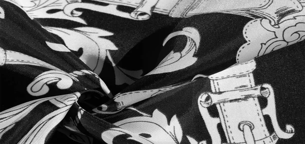 テクスチャ、 背景、 モノグラム パターン E の黒いシルク ファブリック — ストック写真