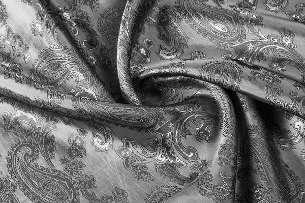 Текстура, фон, чорна сталева сіра тканина з пейслі Петт — стокове фото