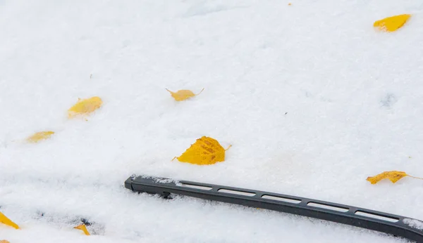 Wir bekamen den ersten Schnee der Saison in der Nacht und staubten — Stockfoto