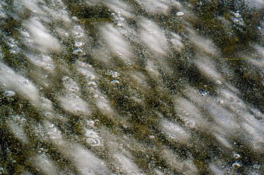 Doku deseni arka plan beyaz Kış, nehir buz hava kabarcıkları s