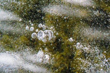 Doku deseni arka plan beyaz Kış, nehir buz hava kabarcıkları s