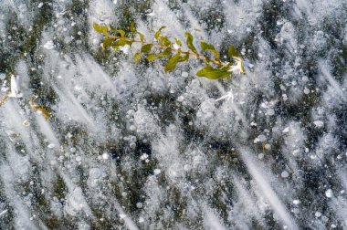Doku deseni arka plan beyaz Kış, nehir buz hava kabarcıkları s