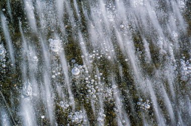 Doku deseni arka plan beyaz Kış, nehir buz hava kabarcıkları s