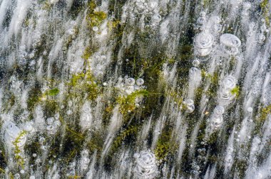 Doku deseni arka plan beyaz Kış, nehir buz hava kabarcıkları s