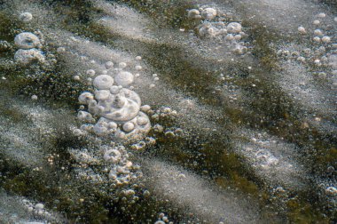 Doku deseni arka plan beyaz Kış, nehir buz hava kabarcıkları s