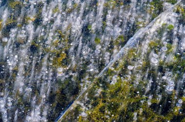 Doku deseni arka plan beyaz Kış, nehir buz hava kabarcıkları s