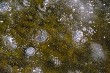 Doku deseni arka plan beyaz Kış, nehir buz hava kabarcıkları s