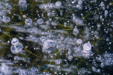 Doku deseni arka plan beyaz Kış, nehir buz hava kabarcıkları s