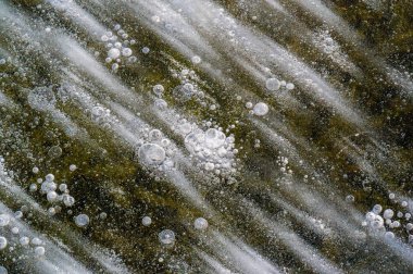 Doku deseni arka plan beyaz Kış, nehir buz hava kabarcıkları s