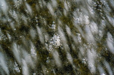 Doku deseni arka plan beyaz Kış, nehir buz hava kabarcıkları s