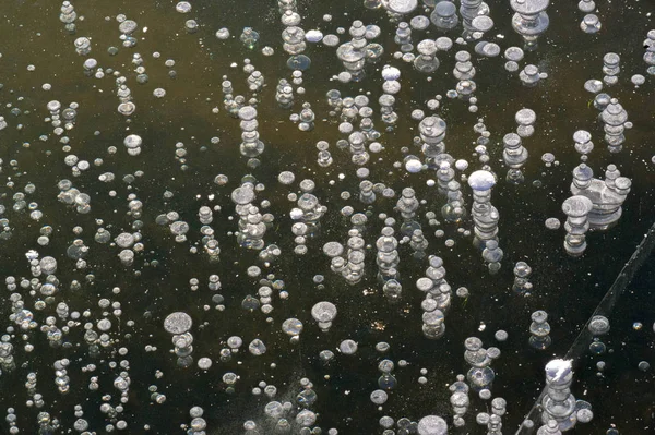 Textura patrón fondo blanco Invierno, río hielo burbujas de aire s —  Fotos de Stock