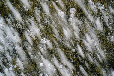 Doku deseni arka plan beyaz Kış, nehir buz hava kabarcıkları s