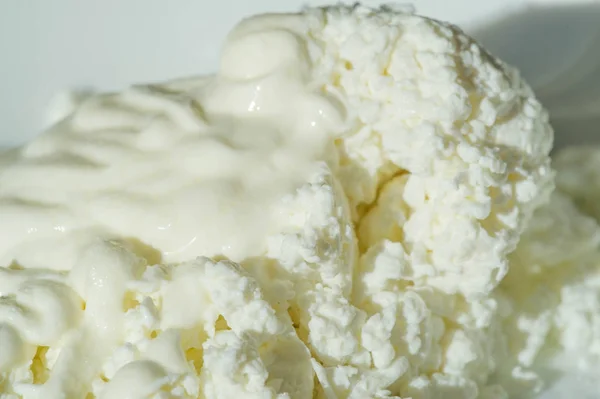 Cottage cheese sour cream salt morning breakfast — ストック写真
