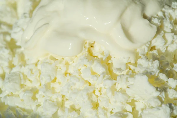 Cottage cheese sour cream salt morning breakfast — Stock Photo, Image