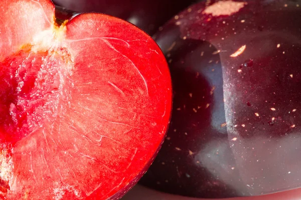 Pruimenfruitboom met kleine sappige eetbare vruchten, die een lar hebben — Stockfoto