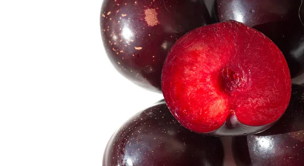 Prugna Albero da frutto con piccoli frutti commestibili succosi, che hanno un lar — Foto Stock