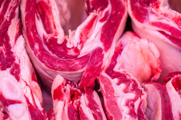 Vlees. Delen van karkassen van dode dieren, bestemd om te worden gekookt, vlees, b — Stockfoto