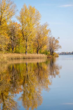 Sonbahar, sudaki ağaçların göldeki yansıması üzerine sessizdir.