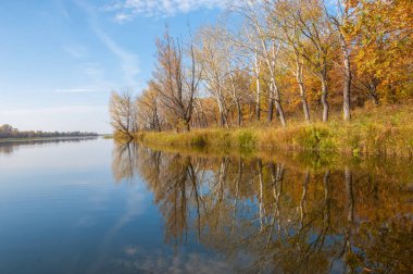 Sonbahar, sudaki ağaçların göldeki yansıması üzerine sessizdir.