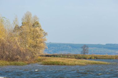 Şelale. Güzel bir kur ile gölün üzerinde sonbahar yeşillikleri