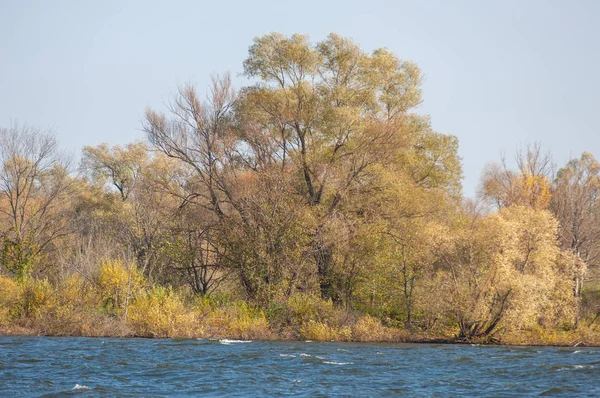 Caduta del fiume. Autunno fogliame colorato sul lago con bella corteggiamento — Foto Stock