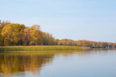 Sonbahar, sudaki ağaçların göldeki yansıması üzerine sessizdir.