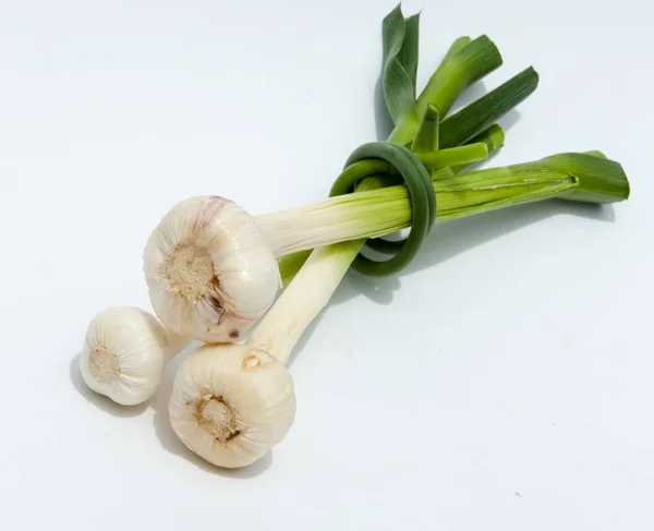 Garlic.  Garlic is not ripened on the stem of the leaf — Stock Photo, Image
