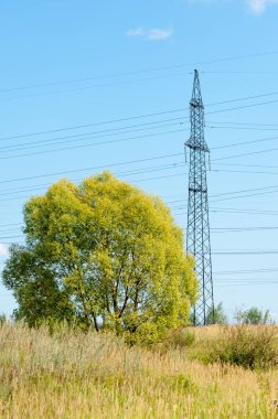 Güç direkleri. Kablolu direk. Kabloları destekleyen çelik yapılar
