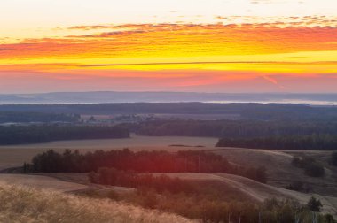 huş ağacı orman manzaralı dağ (gündoğumu gün batımında üzerinden