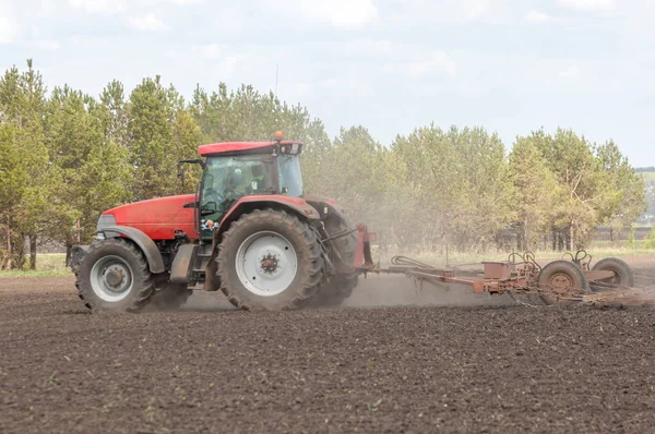 A traktor gabonatermést termel — Stock Fotó