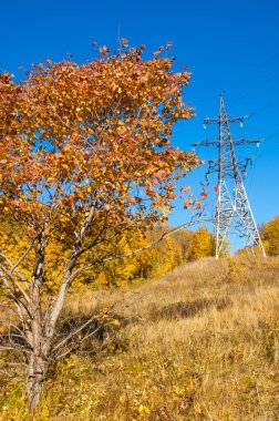 Sonbahar sahneleri. Energo. Yeşil enerji kavramı, enerji santrali, clo
