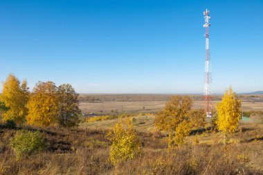 Sonbahar Peyzajı, Telefon Hattı Kulesi. bir görev ya da ac ile meşgul