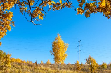 Sonbahar sahneleri. Energo. Yeşil enerji kavramı, enerji santrali, clo