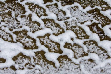 Doku, arka plan, desen. Asfalta düşen ilk kar. Th