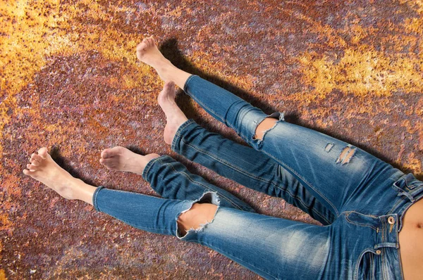 Dívčí nohy. Fotografické studio — Stock fotografie