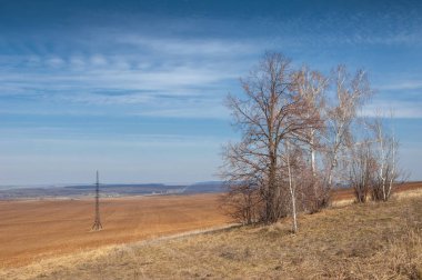 Bahar manzarası, son kar. Tarlalar tohum için hazır.