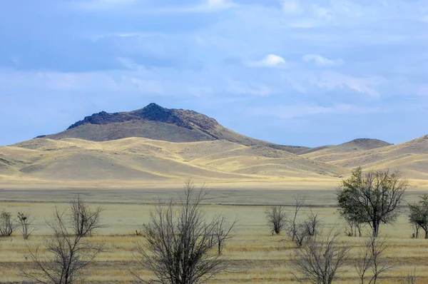 Paysage d'automne, steppe avec montagnes. prairie, veld, veldt. a — Photo