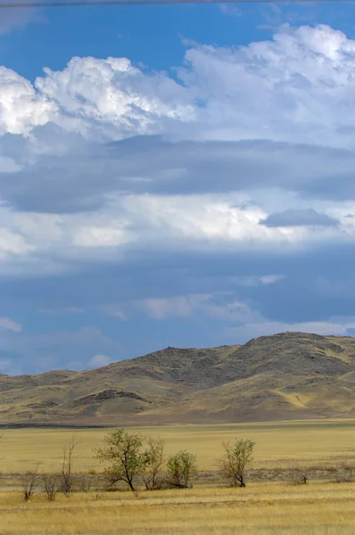 Herfst landschap, steppe met bergen. Prairie, veld, veldt. a — Stockfoto