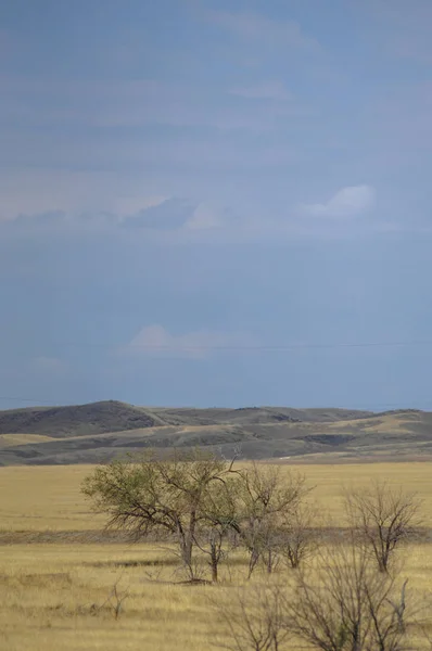 Podzimní krajina, stepní s horami. Prérie, veld, veldt. a — Stock fotografie