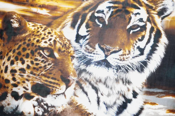 Silk fabric texture. Tiger safari — Stock Photo, Image