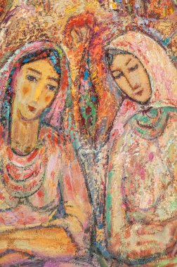 Karnaval renklerini boyamak. Anne ve kızı.