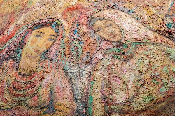 Gemälde Leinwand gemalt Karnevalsfarben. Mutter und Tochter, th — Stockfoto