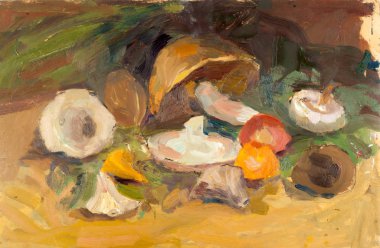 Yağlı boyayla boyanmış resim. mantarlar